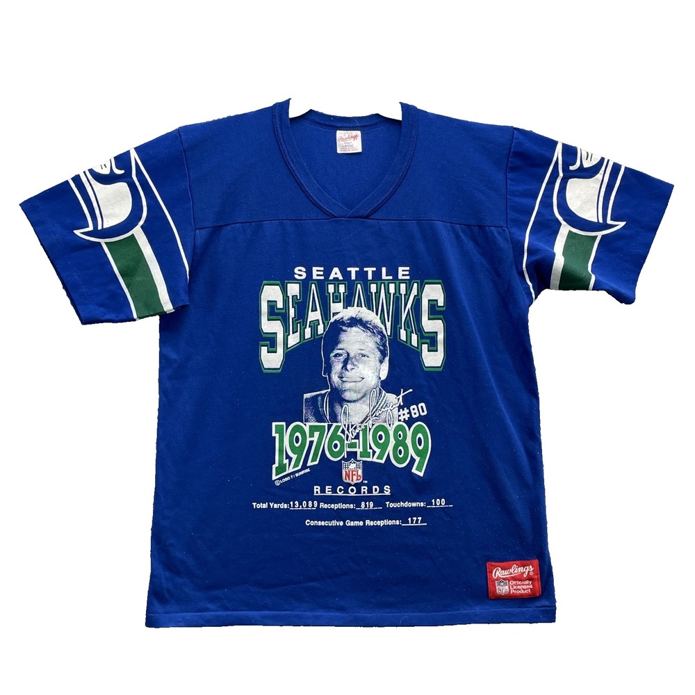 VTG Rawlings Seattle Seahawks Jersey Tee Large NFL Steve Largent #80 Made in USA